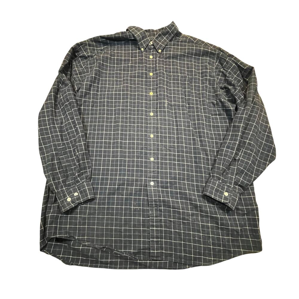 L.L. Bean Men XXL Tall Blue Plaid Button Down Shirt Cotton Wool Windowpane